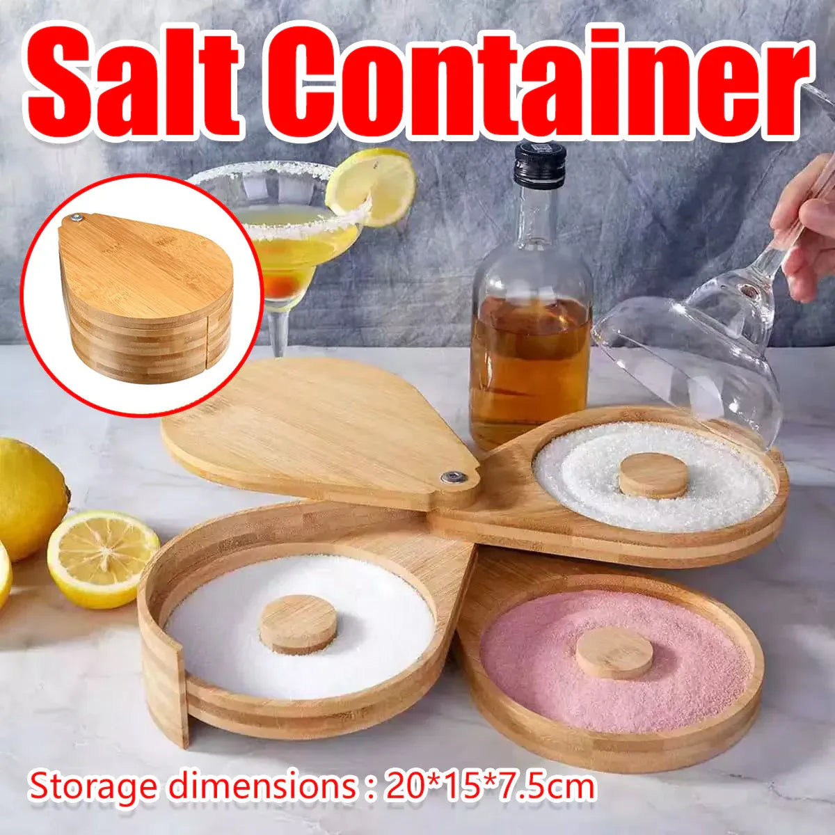 Bamboo Salt Jar Spice Container with Lid for Cooking Seasoning Storage Home Use